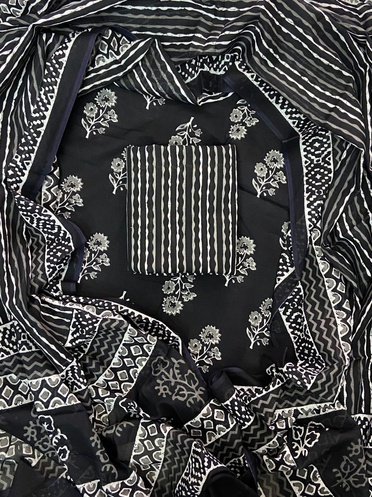 New Hand block printed cotton suit with cotton dupatta