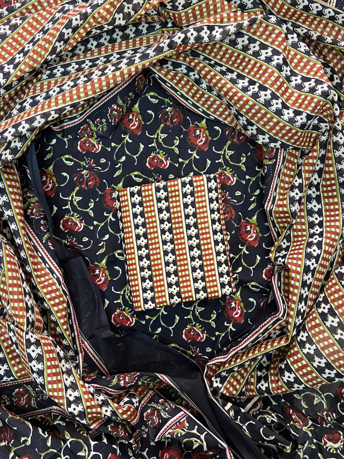 New Hand block printed cotton suit with cotton dupatta