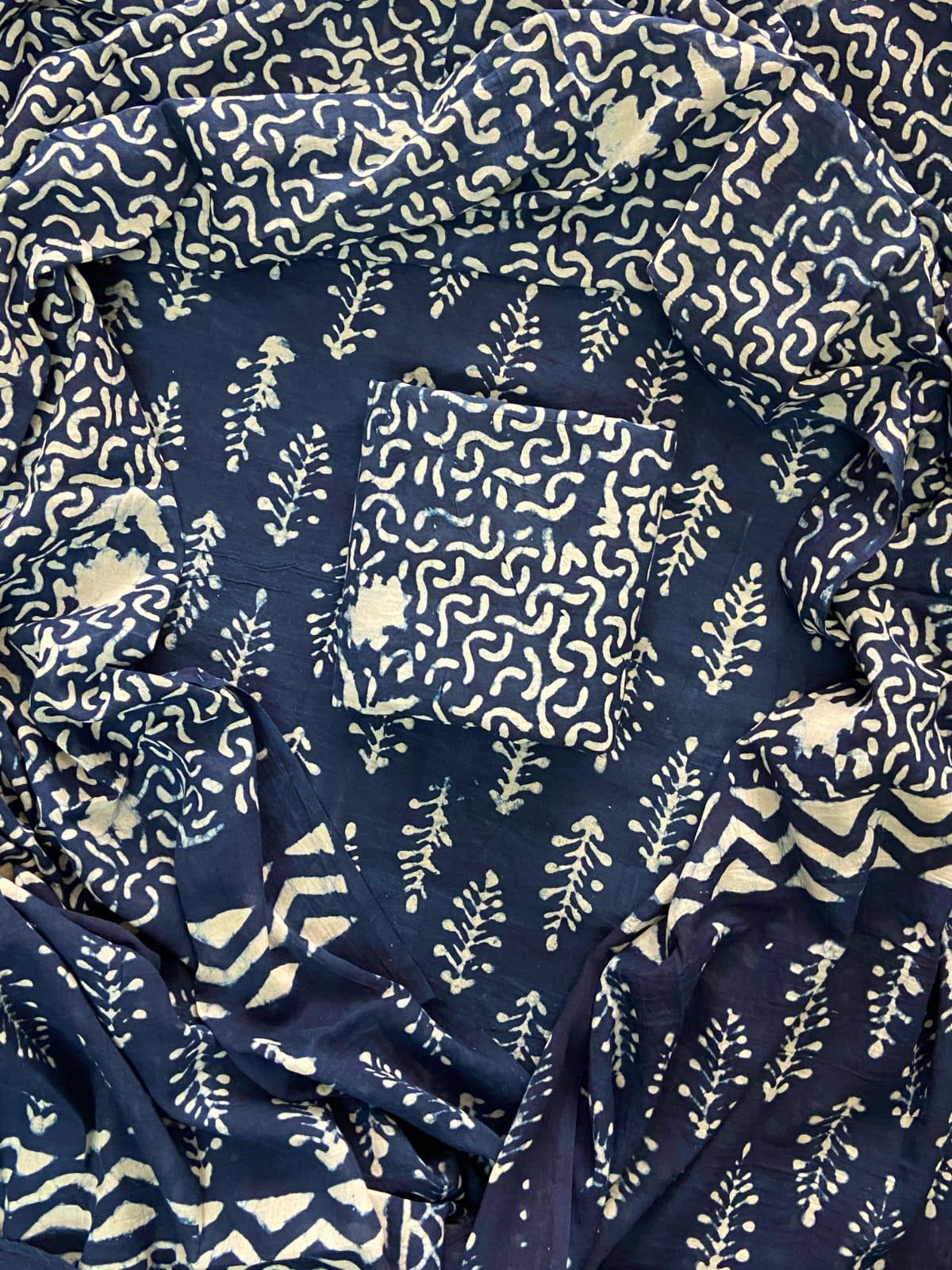 New Hand block printed cotton suit with cotton dupatta