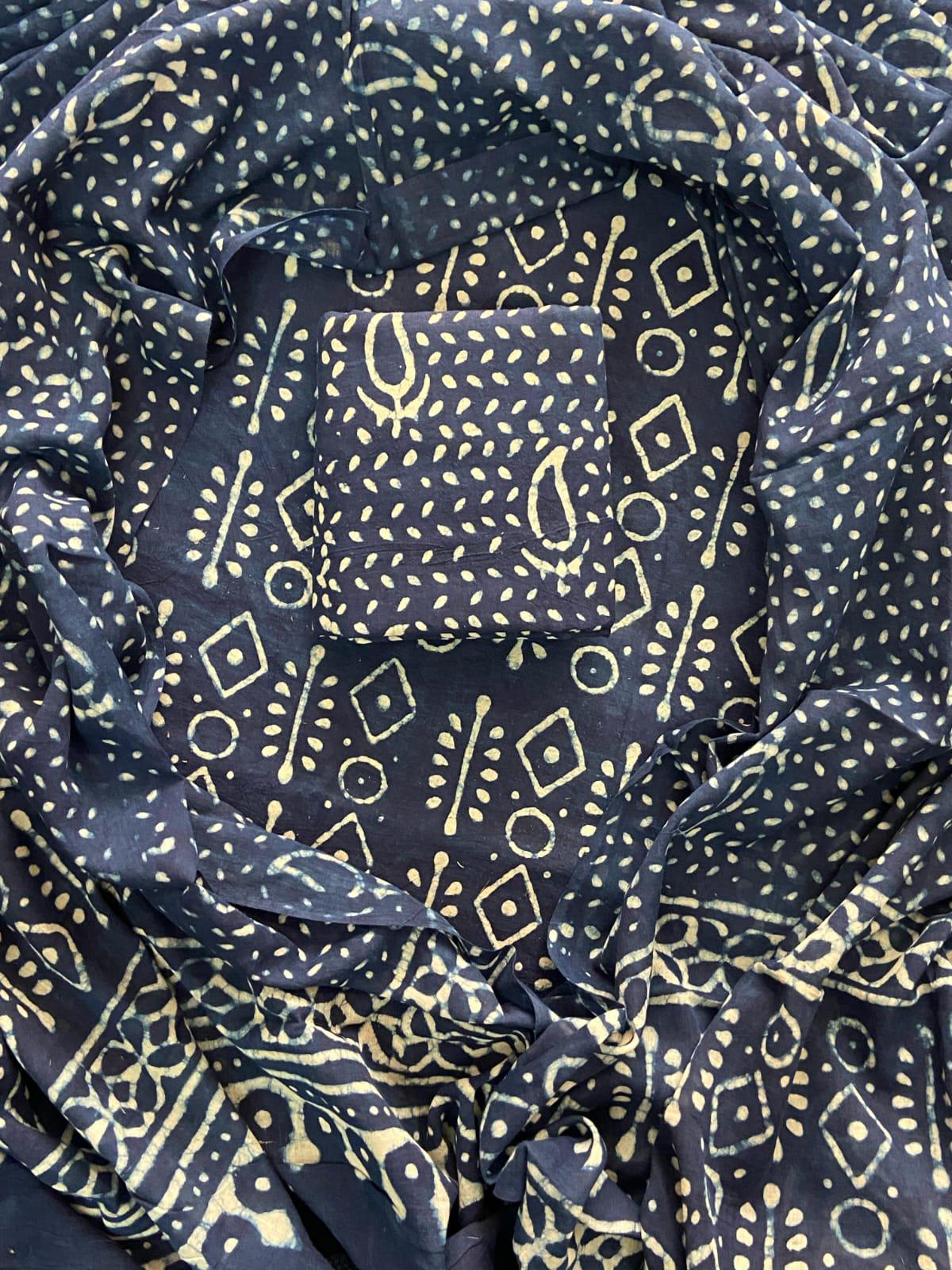 New Hand block printed cotton suit with cotton dupatta