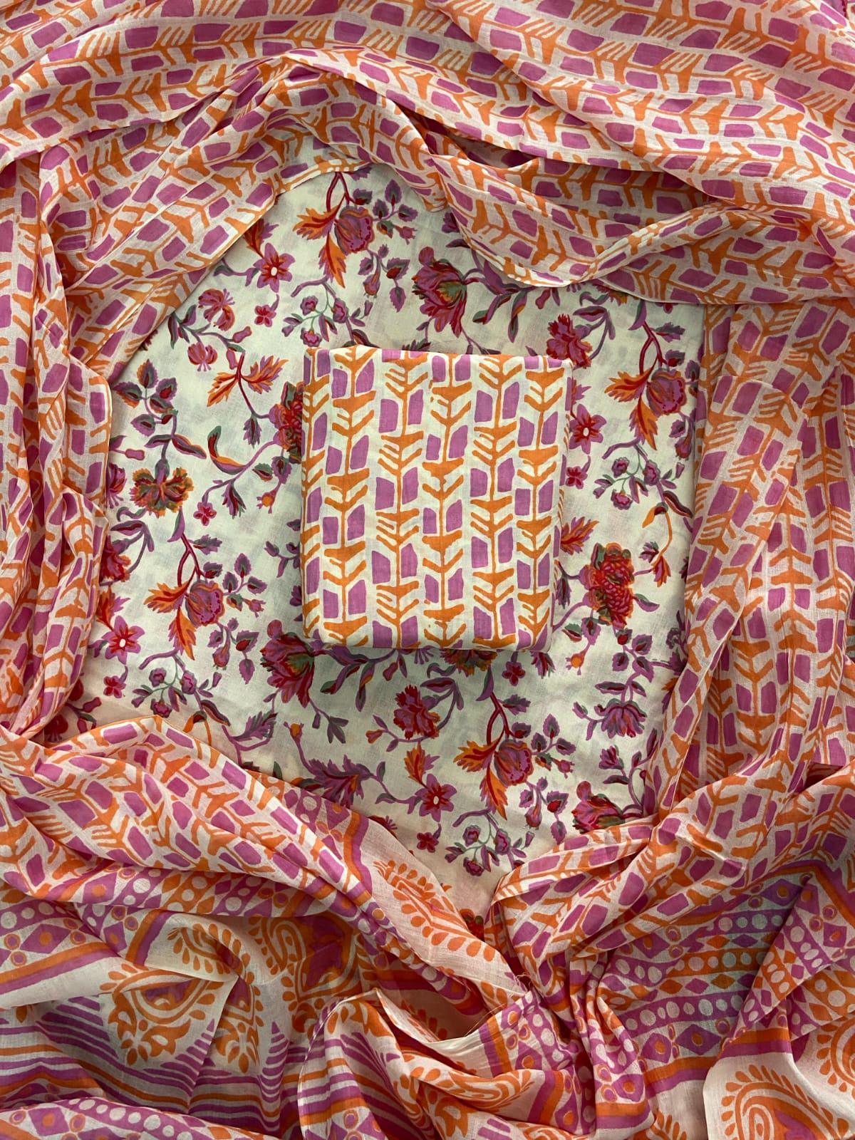 Premium Hand Block Print Cotton Suit Set with Mulmul Dupatta