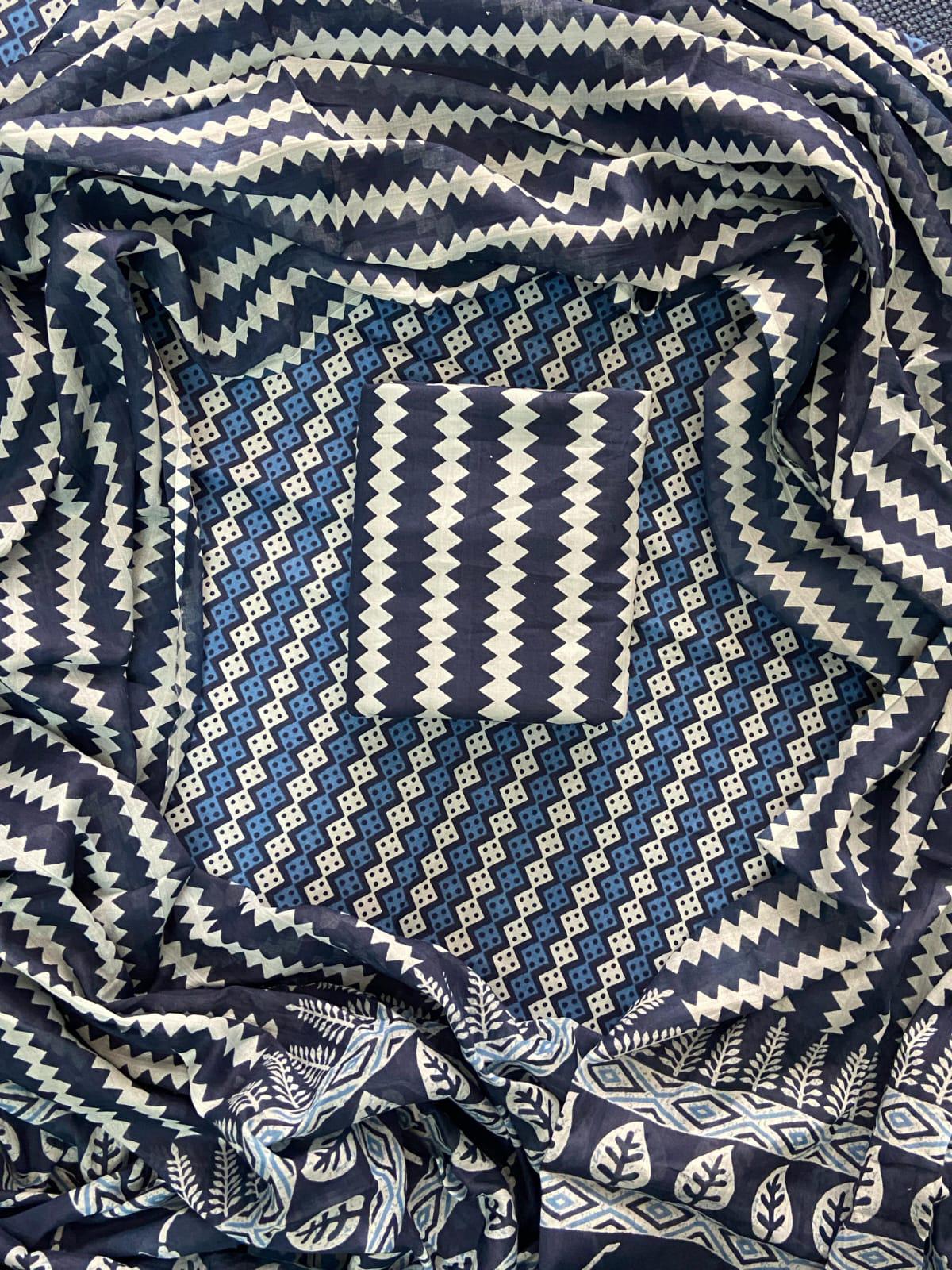 New Hand block printed cotton suit with cotton dupatta