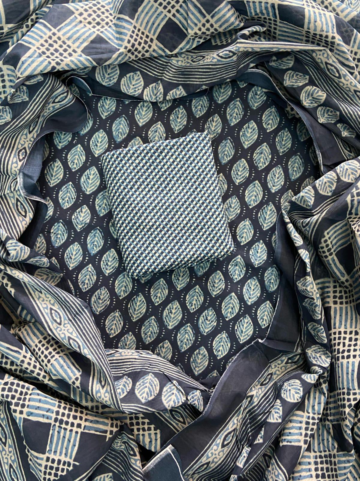 New Hand block printed cotton suit with cotton dupatta