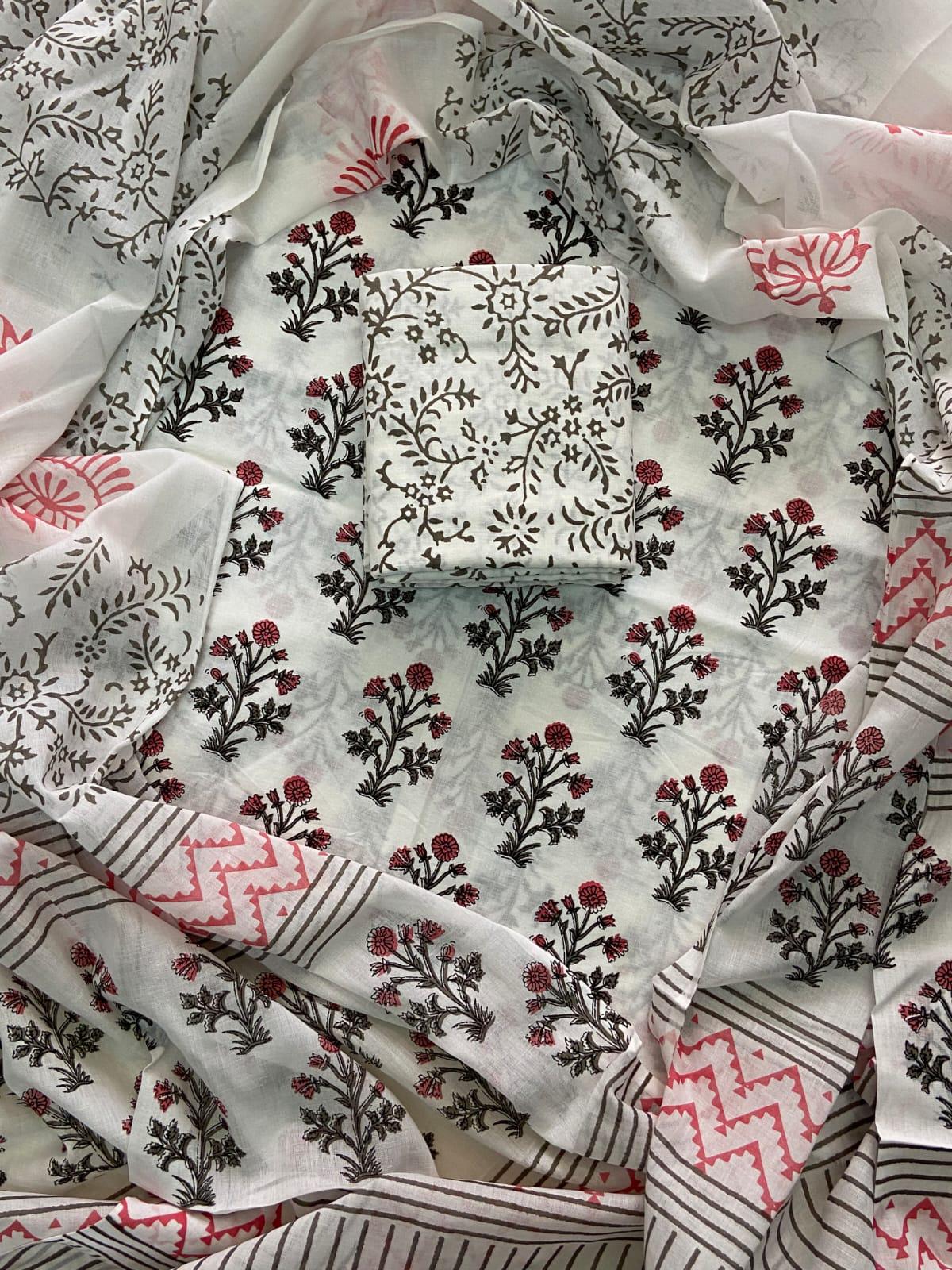 PREMIUM HAND BLOCK PRINTED COTTON SUIT WITH COTTON DUPATTA