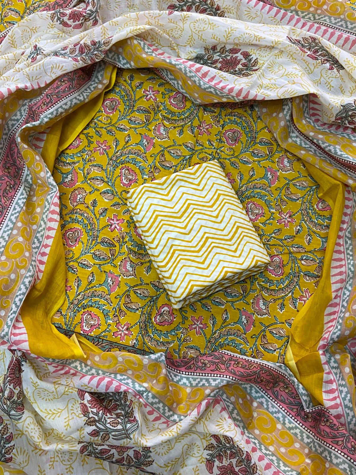 Exclusive Hand block printed cotton suit with cotton dupatta