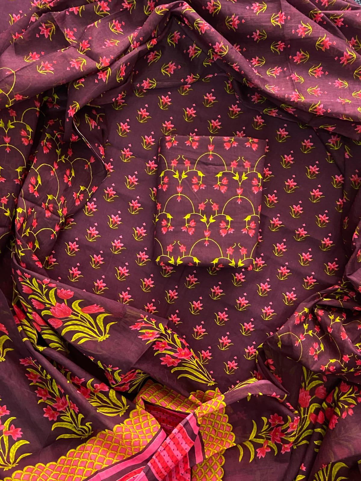 New Hand block printed cotton suit with cotton dupatta