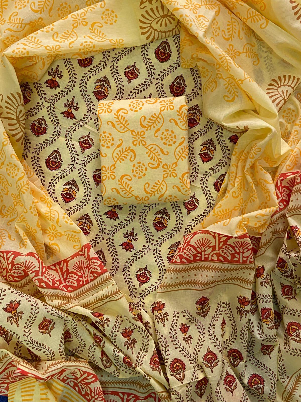 PREMIUM HAND BLOCK PRINTED COTTON SUIT WITH COTTON DUPATTA