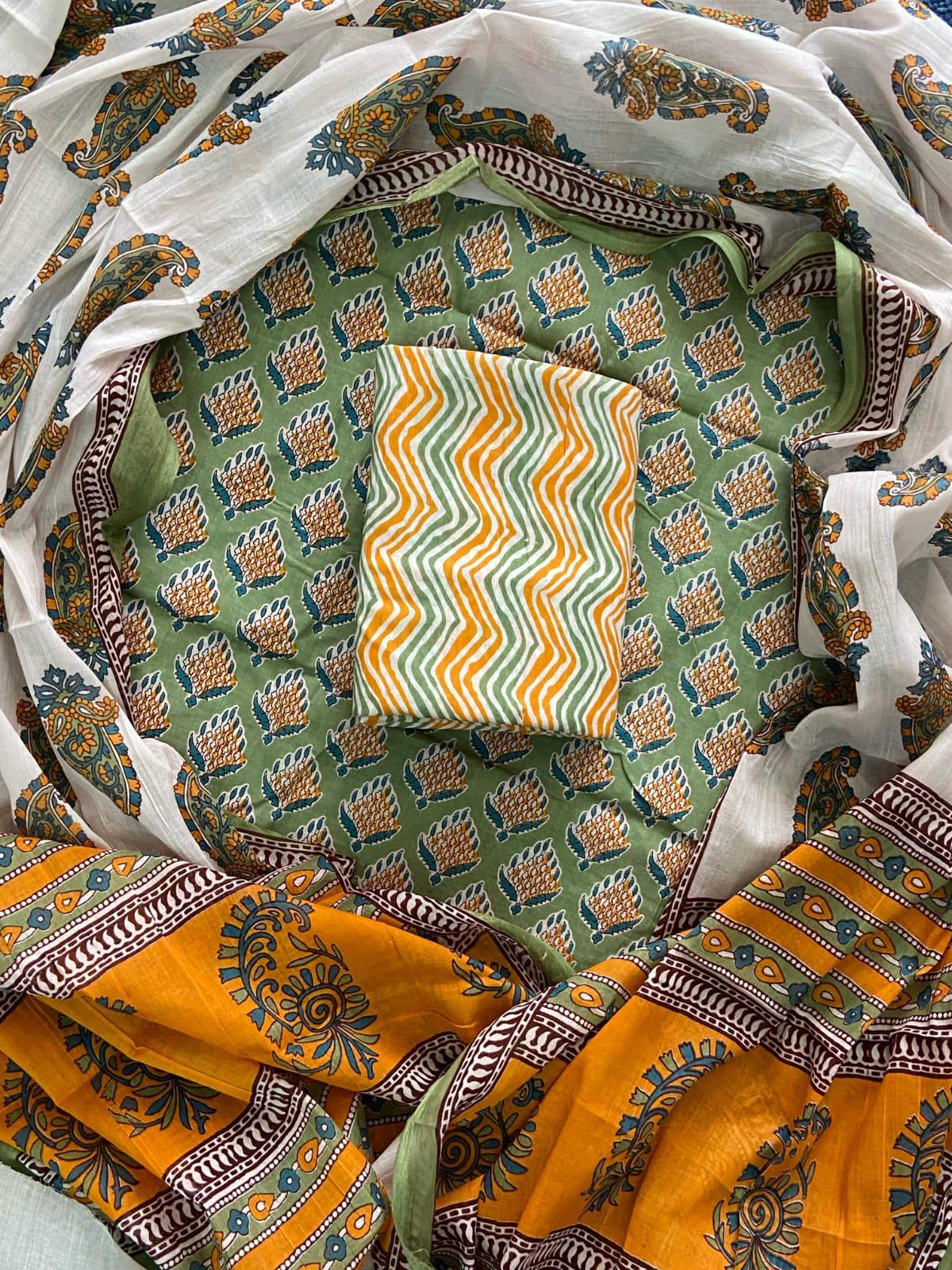 Exclusive Hand block printed cotton suit with cotton dupatta