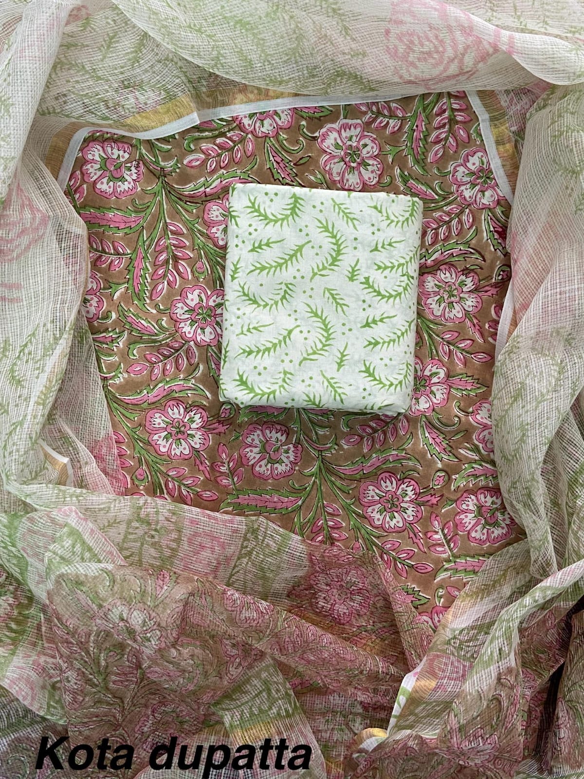Suits Wala Hand Block Print Cotton Suit Set with Kota Doria Dupatta