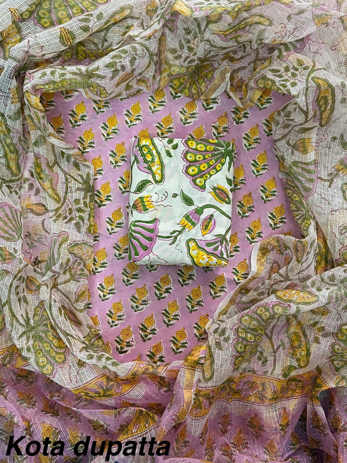 Suits Wala Hand Block Print Cotton Suit Set with Kota Doria Dupatta