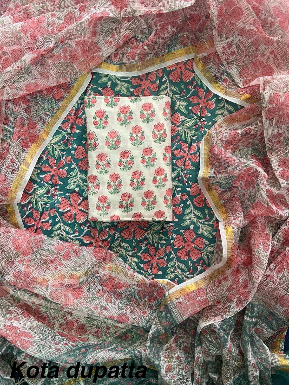 Suits Wala Hand Block Print Cotton Suit Set with Kota Doria Dupatta