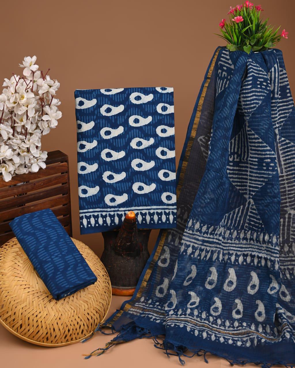 Suits Wala Hand Block Print Cotton Suit Set with Kota Doria Dupatta