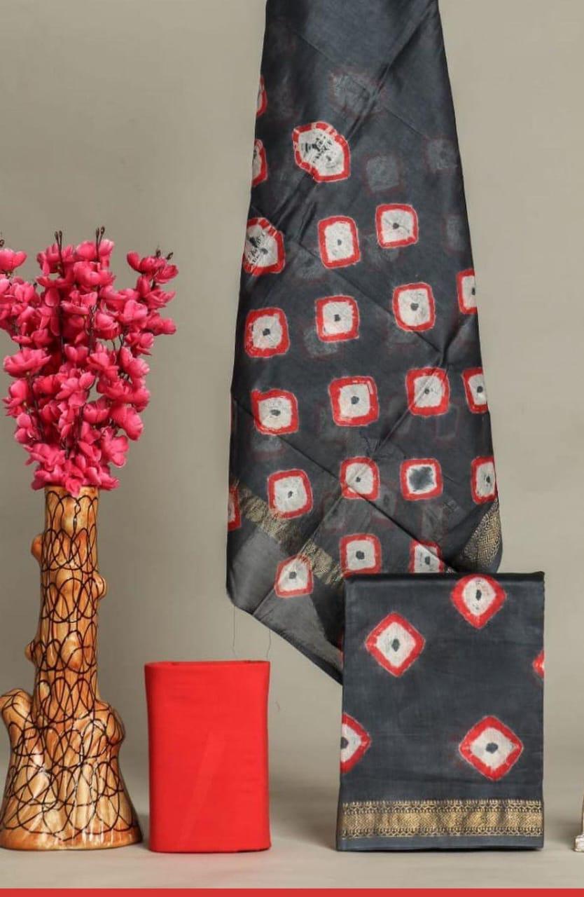 New Exclusive Hand Block Print Maheshwari Silk Suit Set