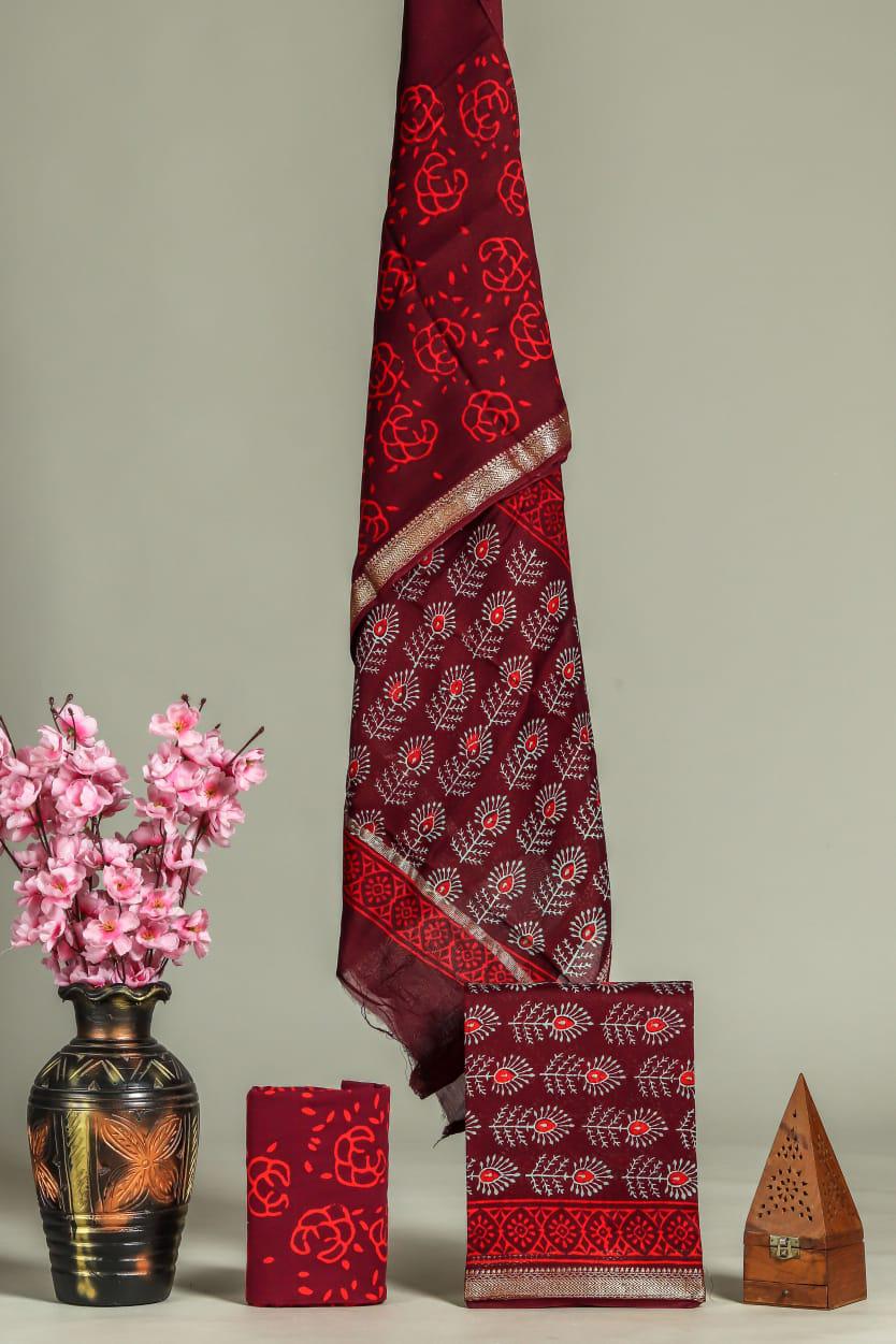 EXCLUSIVE ELEGANT HAND BLOCK PRINT MAHESHWARI SILK SUIT SET