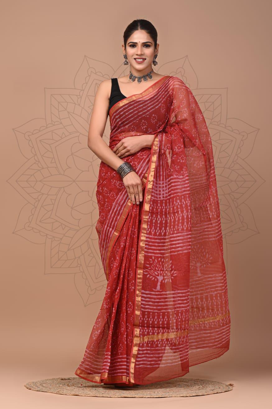 Exclusive hand Block Printed Kota Doria Saree (SWSRKO05)