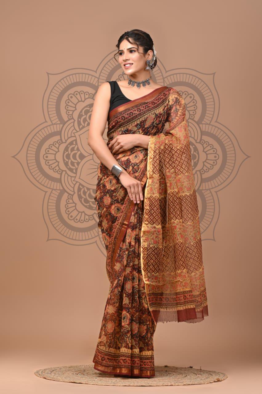 Exclusive hand Block Printed Kota Doria Saree (SWSRKO11)
