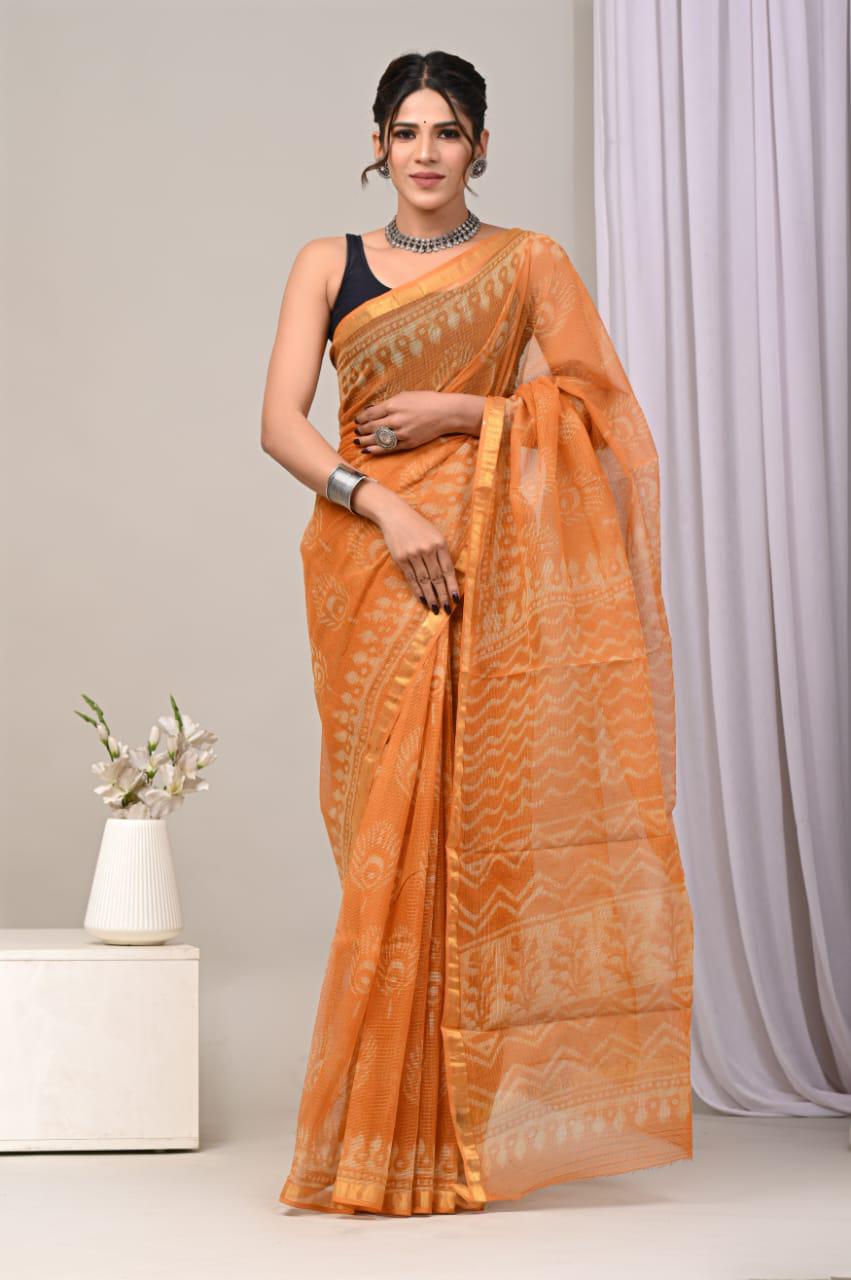 Exclusive hand Block Printed Kota Doria Saree (SWSRKO20)