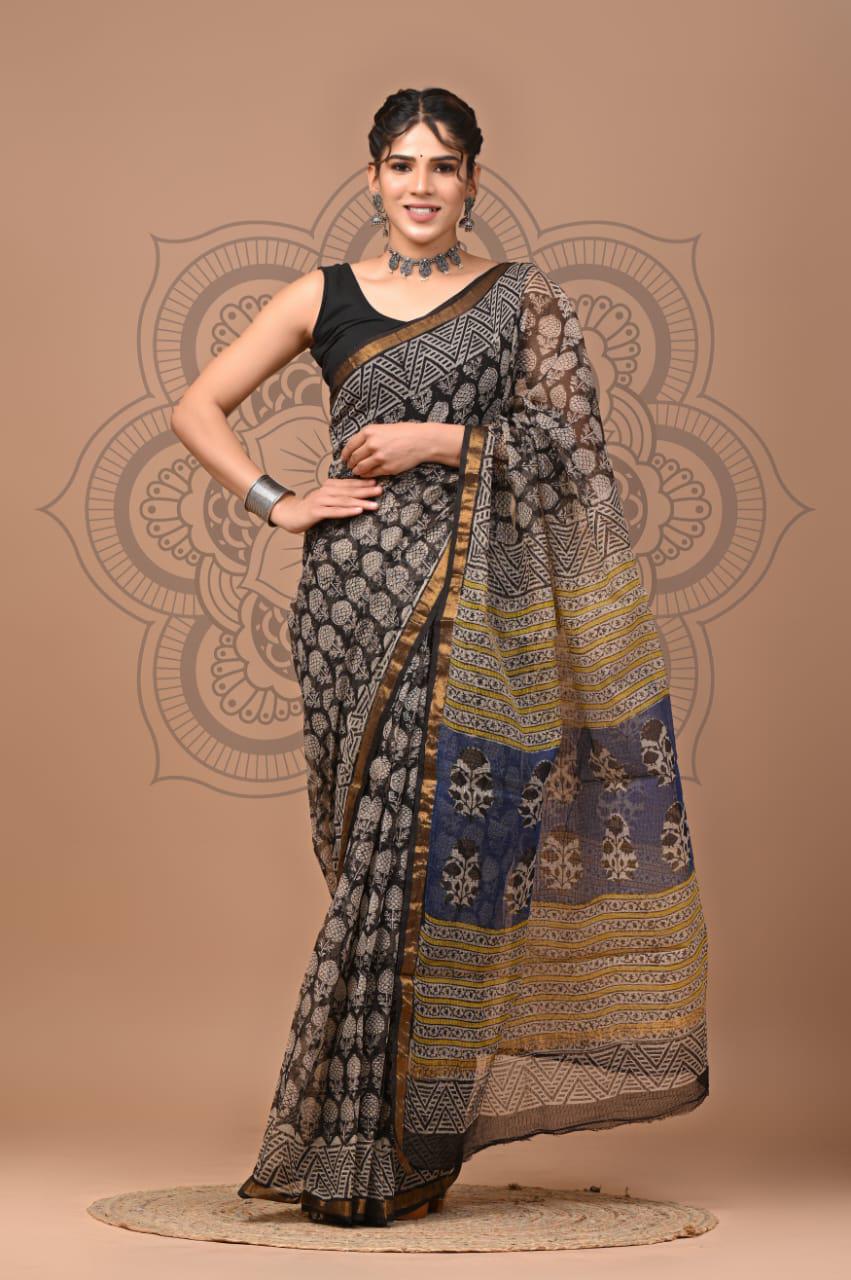 Exclusive hand Block Printed Kota Doria Saree (SWSRKO01)