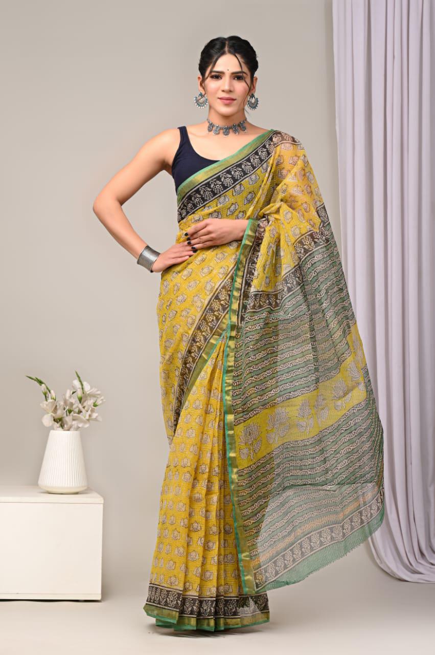Exclusive hand Block Printed Kota Doria Saree (SWSRKO30)