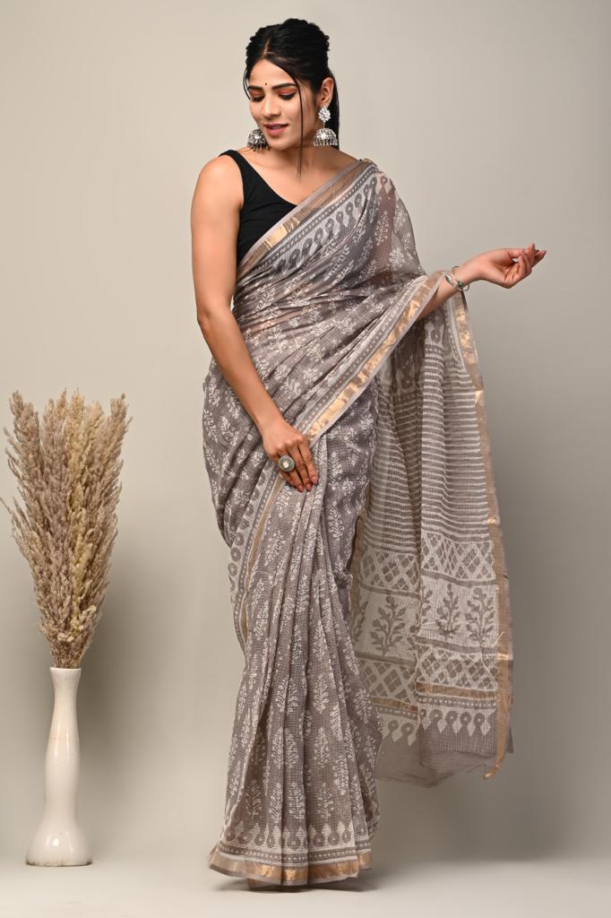 Exclusive hand Block Printed Kota Doria Saree (SWSRKO31)
