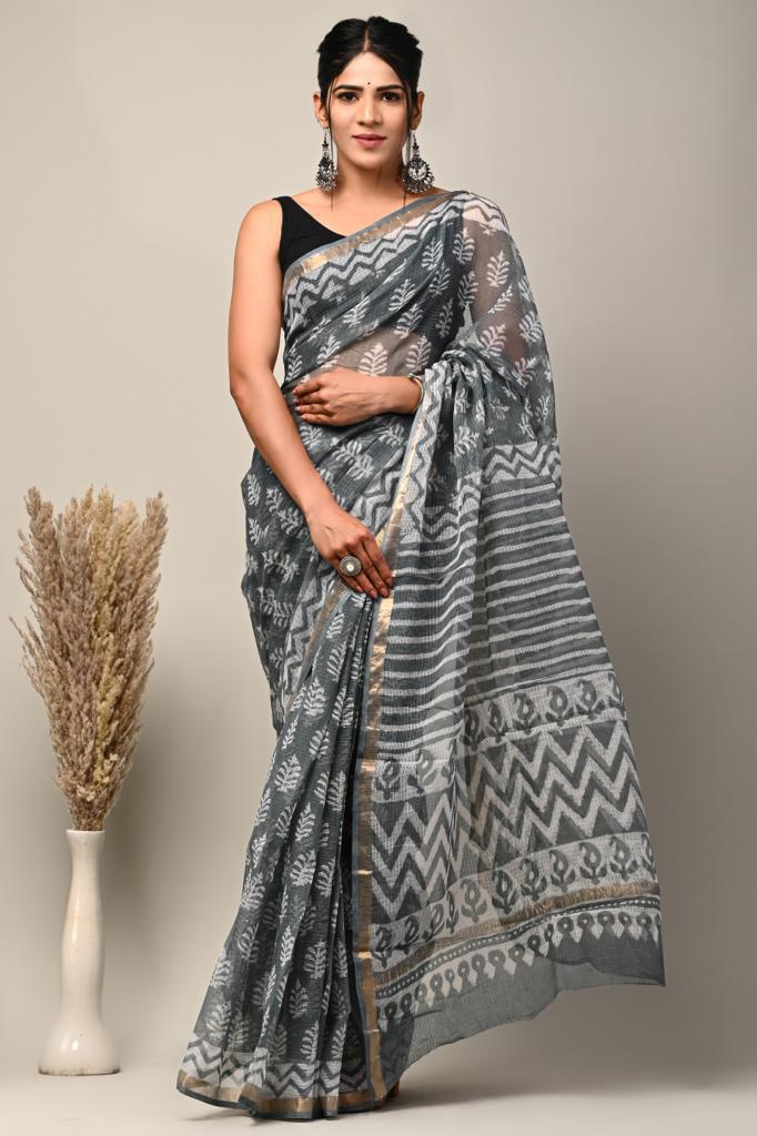 Exclusive hand Block Printed Kota Doria Saree (SWSRKO14)