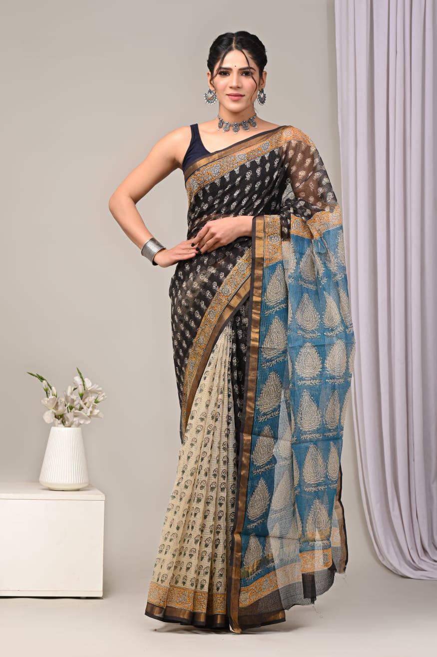 Exclusive hand Block Printed Kota Doria Saree (SWSRKO16)