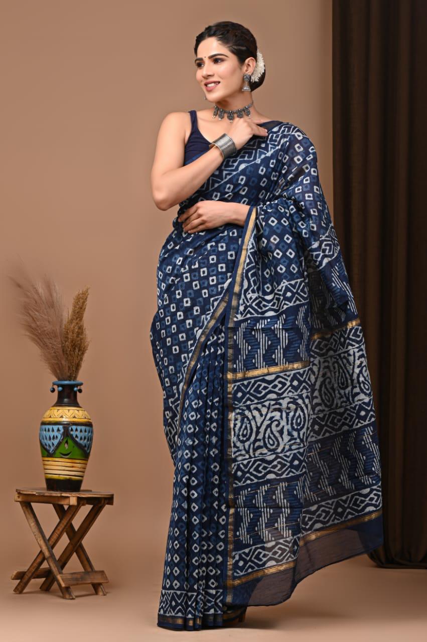 Premium Hand Block Printed Chanderi Silk Saree