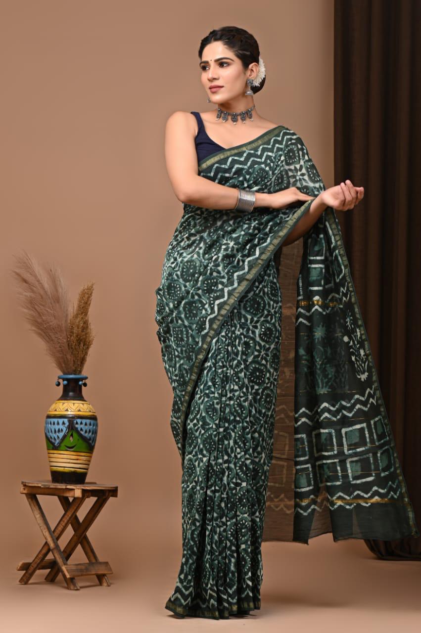Premium Hand Block Printed Chanderi Silk Saree