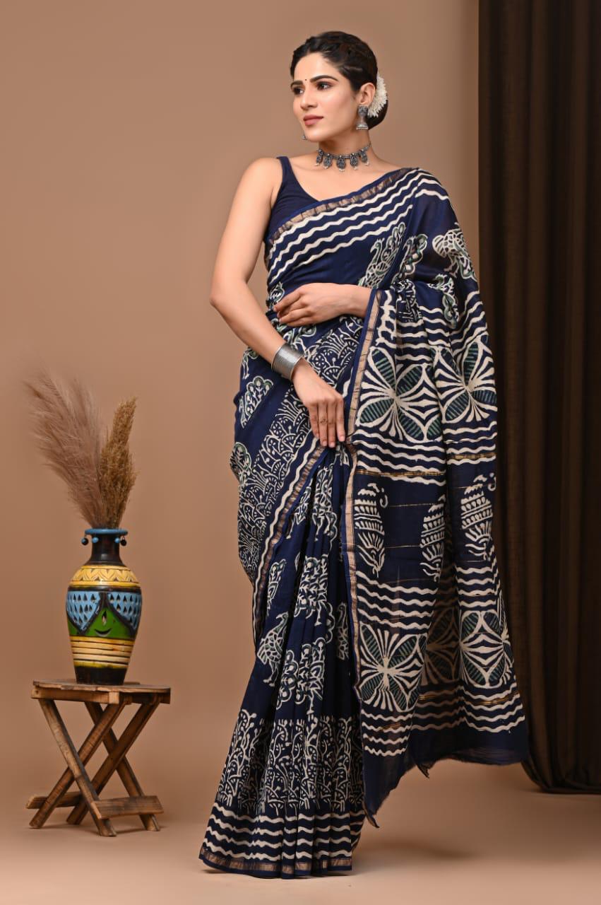 Premium Hand Block Printed Chanderi Silk Saree (SWSRCHACH11)