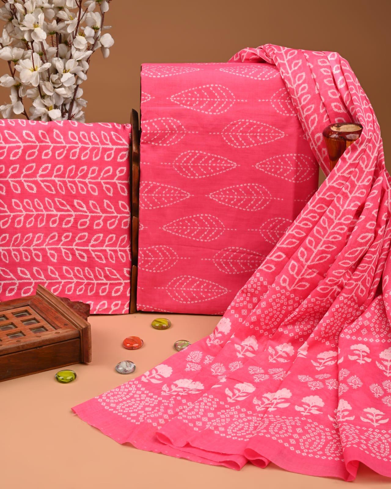 EXCLUSIVE HAND BLOCK PRINT COTTON SUIT SET WITH MULMUL DUPATTA