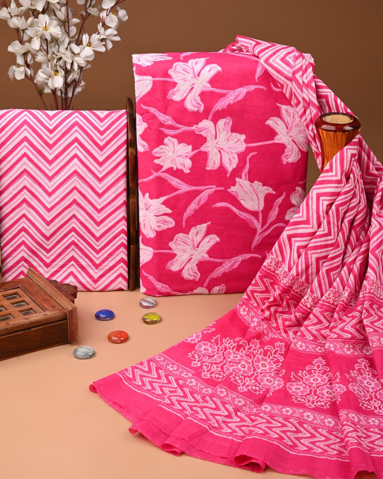 EXCLUSIVE HAND BLOCK PRINT COTTON SUIT SET WITH MULMUL DUPATTA (SWCOTMU27)