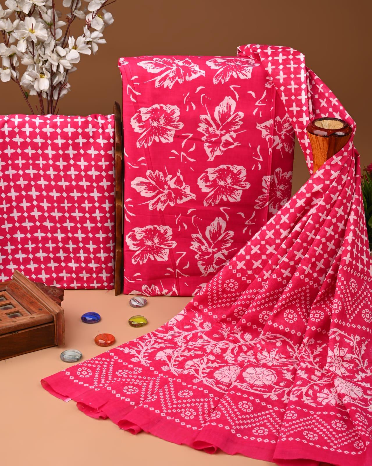 EXCLUSIVE HAND BLOCK PRINT COTTON SUIT SET WITH MULMUL DUPATTA(SWCOTMU37)