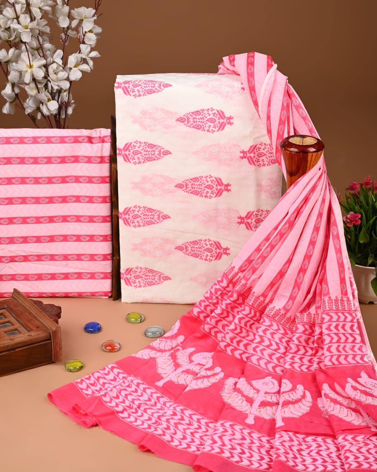 EXCLUSIVE HAND BLOCK PRINT COTTON SUIT SET WITH MULMUL DUPATTA(SWCOTMU35)