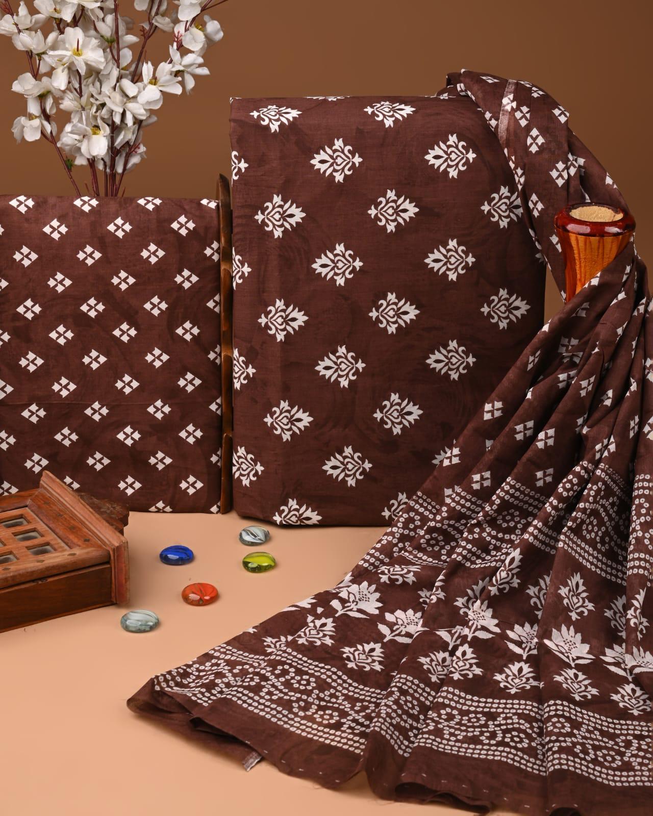 EXCLUSIVE HAND BLOCK PRINT COTTON SUIT SET WITH MULMUL DUPATTA(SWCOTMU31)
