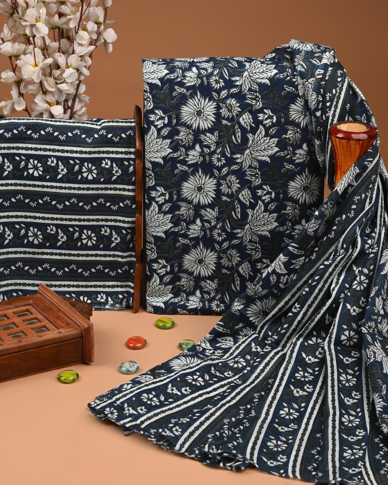 EXCLUSIVE HAND BLOCK PRINT COTTON SUIT SET WITH MULMUL DUPATTA(SWCOTMU30)