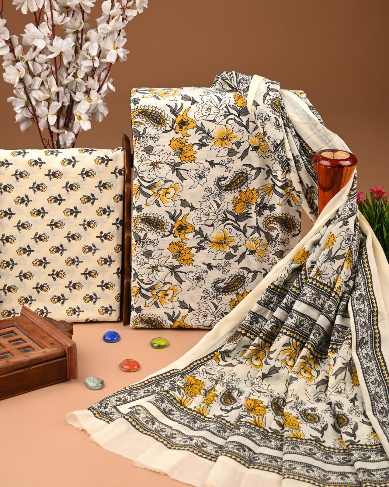 EXCLUSIVE HAND BLOCK PRINT COTTON SUIT SET WITH MULMUL DUPATTA(SWCOTMU29)