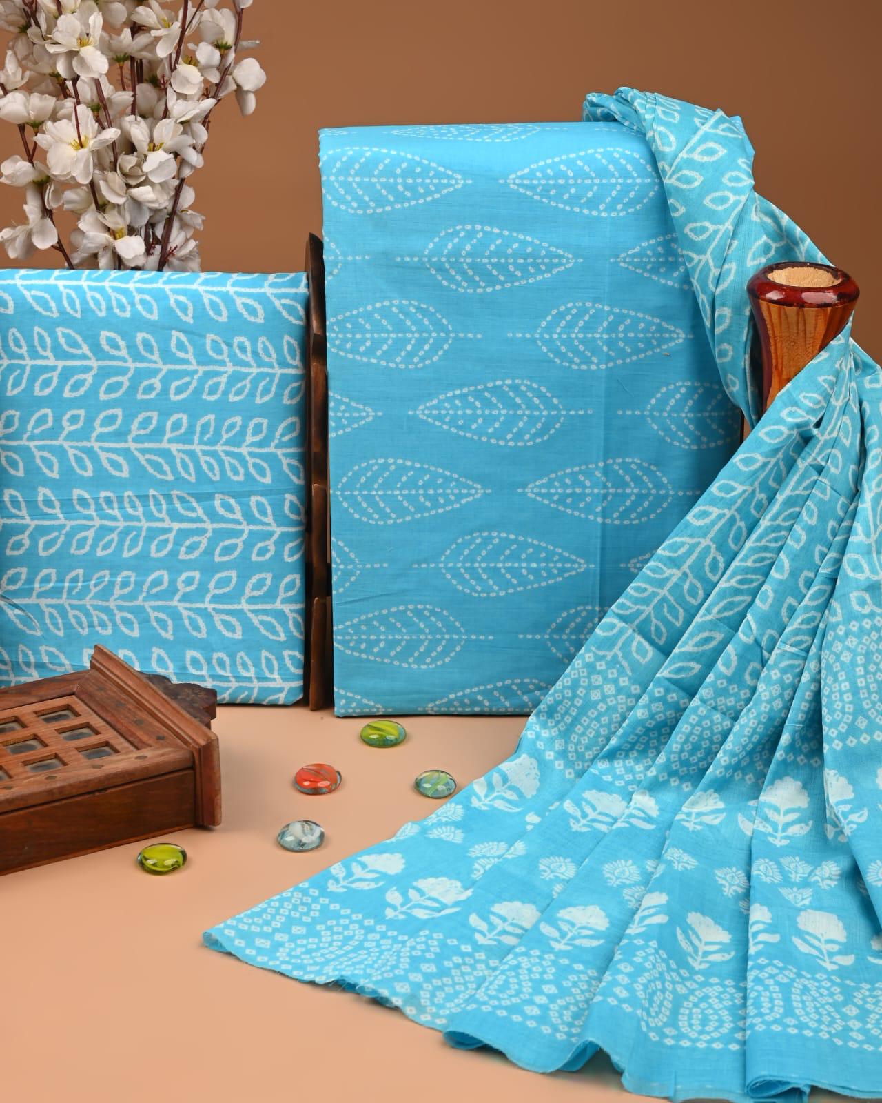 EXCLUSIVE HAND BLOCK PRINT COTTON SUIT SET WITH MULMUL DUPATTA(SWCOTMU26)