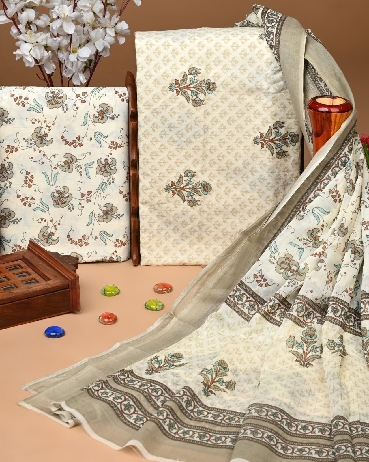 EXCLUSIVE HAND BLOCK PRINT COTTON SUIT SET WITH MULMUL DUPATTA(SWCOTMU28)