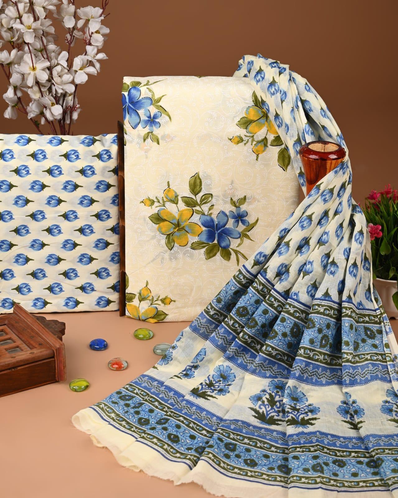 EXCLUSIVE HAND BLOCK PRINT COTTON SUIT SET WITH MULMUL DUPATTA(SWCOTMU17)