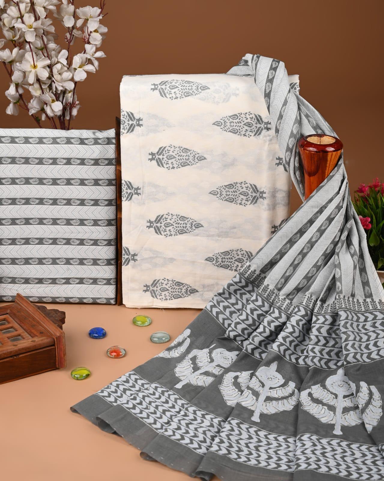 EXCLUSIVE HAND BLOCK PRINT COTTON SUIT SET WITH MULMUL DUPATTA(SWCOTMU15)