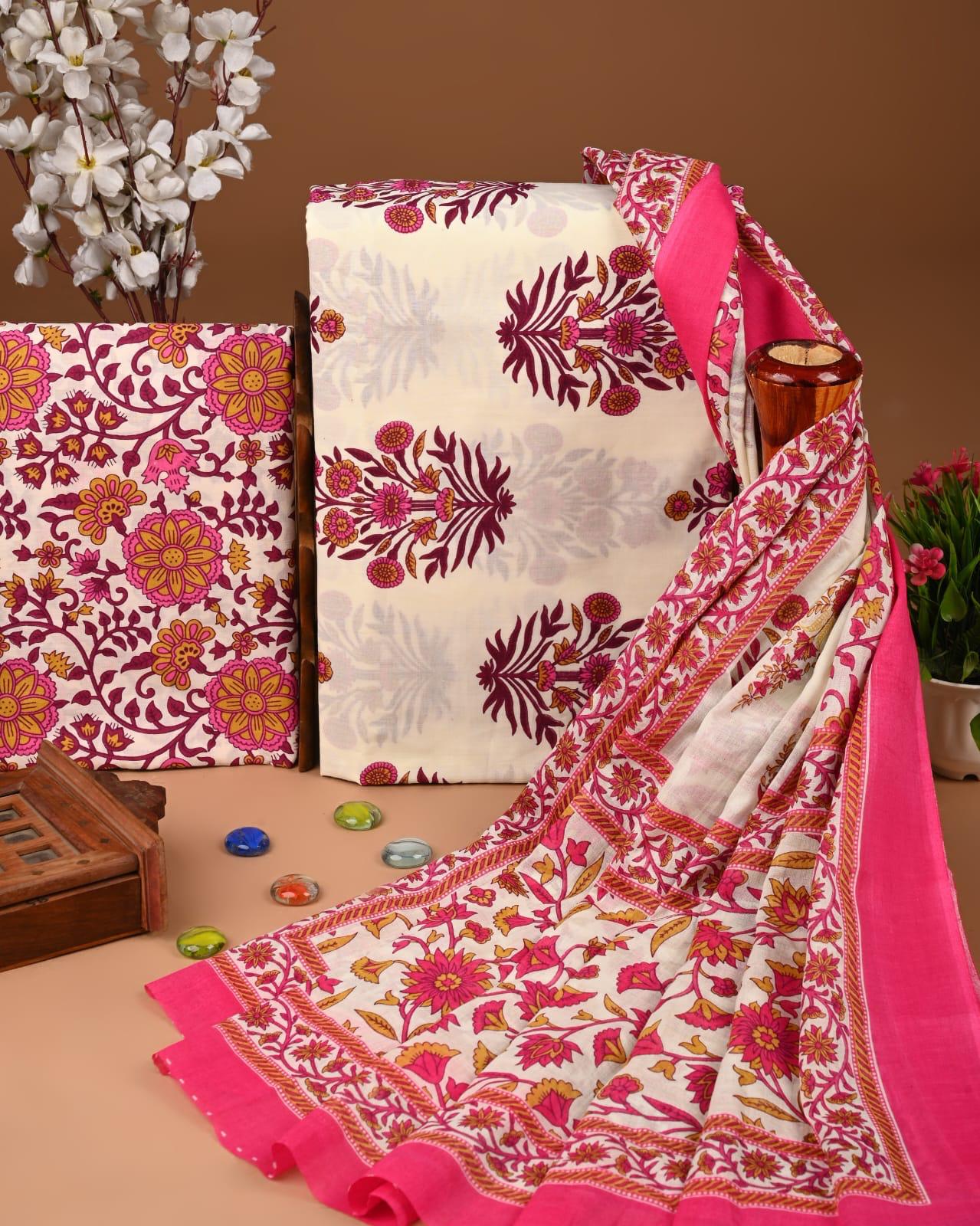 EXCLUSIVE HAND BLOCK PRINT COTTON SUIT SET WITH MULMUL DUPATTA(SWCOTMU14)