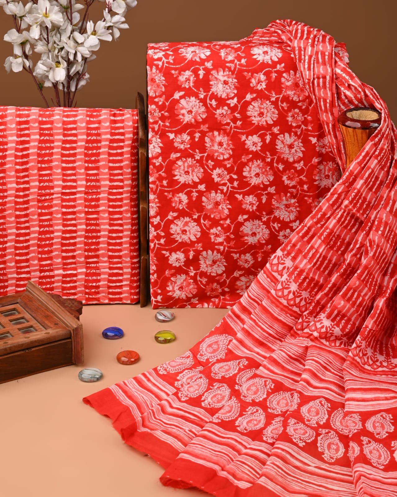 EXCLUSIVE HAND BLOCK PRINT COTTON SUIT SET WITH MULMUL DUPATTA(SWCOTMU04)