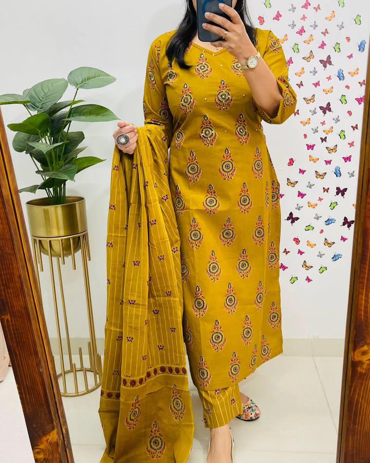 🌹🌹Pure fine Cotton fabric Embroidery Work Kurti with Pant with cotton 100-100 Dupatta🌹🌹
