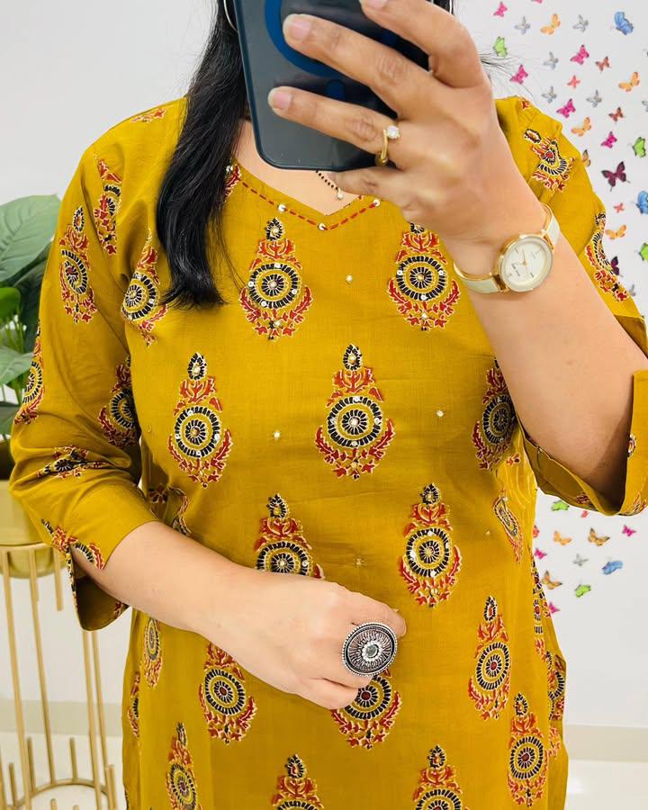 🌹🌹Pure fine Cotton fabric Embroidery Work Kurti with Pant with cotton 100-100 Dupatta🌹🌹