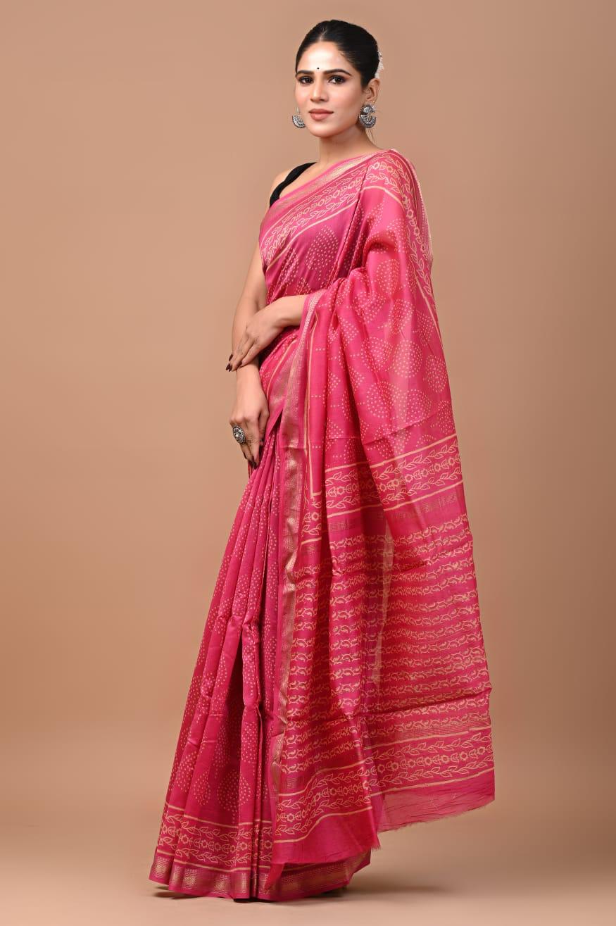 Exclusive Hand Block Printed Maheshwari Silk Saree (SWSRMAH67)