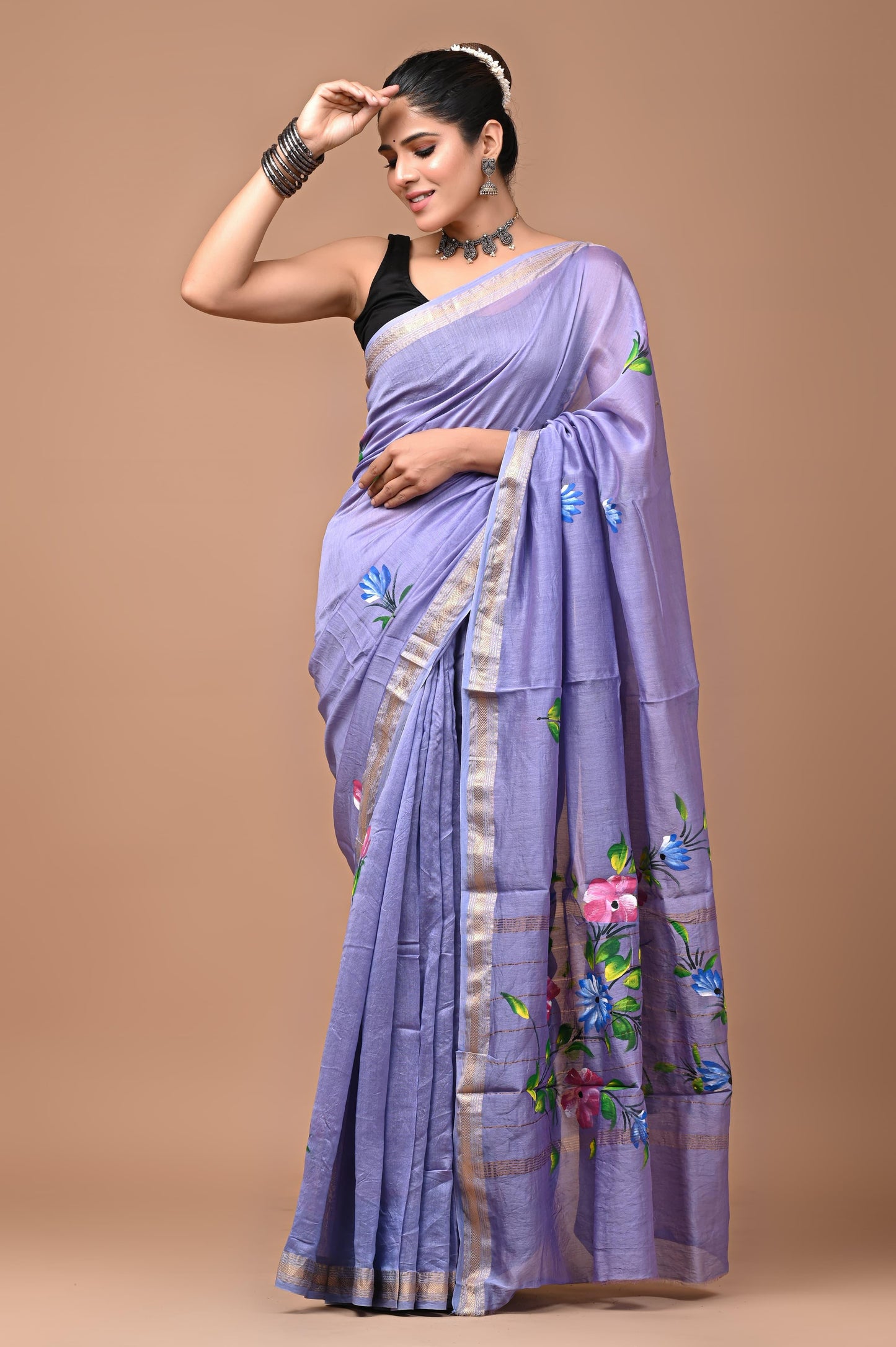 Exclusive Hand Block Printed Maheshwari Silk Saree (SWSRMAH01)