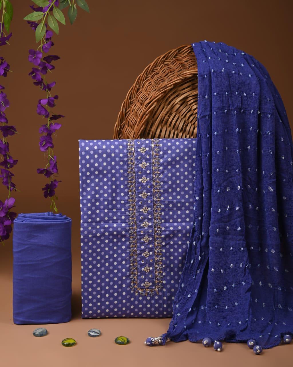 Designer zari gotapatti work Cotton Suit with chiffon dupatta(SWGP51)