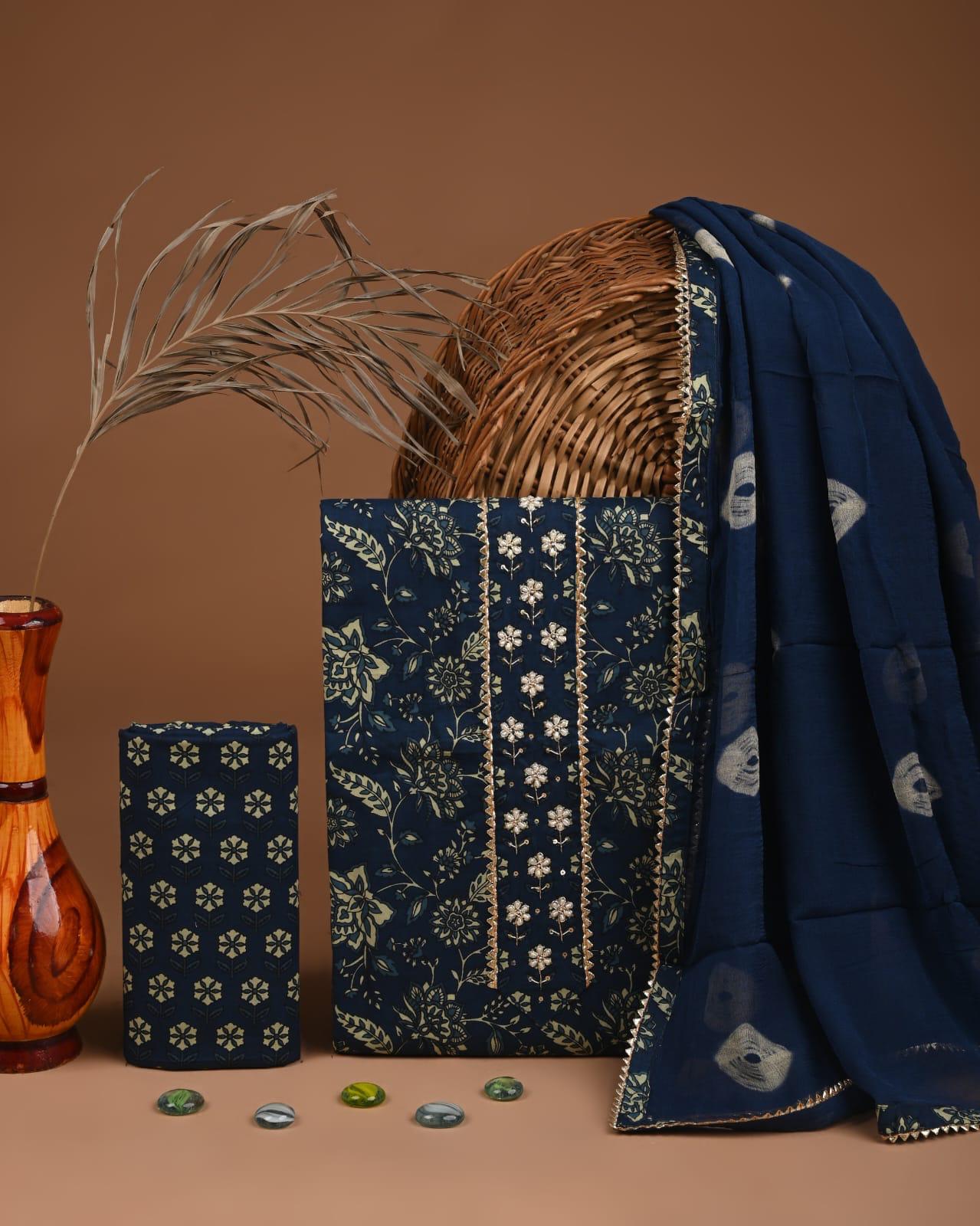 Designer zari gotapatti work Cotton Suit with chiffon dupatta(SWGP50)