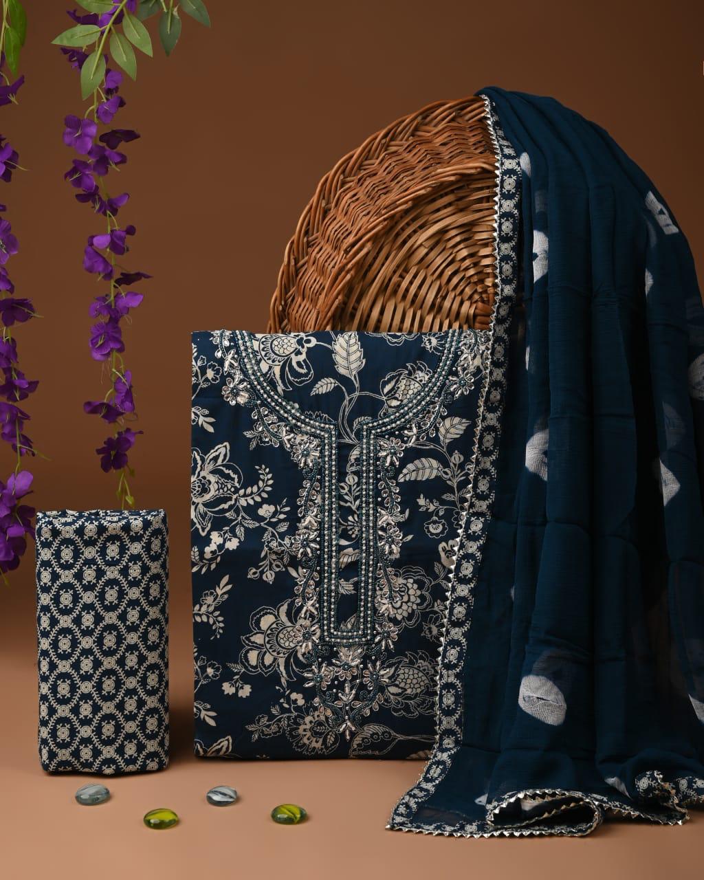 Designer zari gotapatti work Cotton Suit with chiffon dupatta(SWGP49)