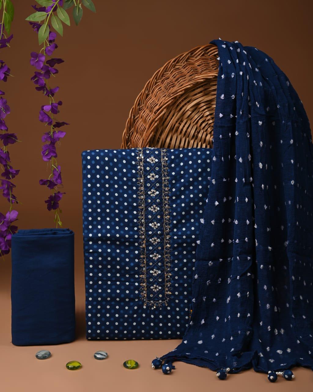 Designer zari gotapatti work Cotton Suit with chiffon dupatta(SWGP43)